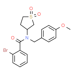 ChemSpider 2D Image | 2-Bromo-N-(1,1-dioxidotetrahydro-3-thiophenyl)-N-(4-methoxybenzyl)benzamide | C19H20BrNO4S