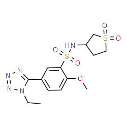 ChemSpider 2D Image | N-(1,1-Dioxidotetrahydro-3-thiophenyl)-5-(1-ethyl-1H-tetrazol-5-yl)-2-methoxybenzenesulfonamide | C14H19N5O5S2