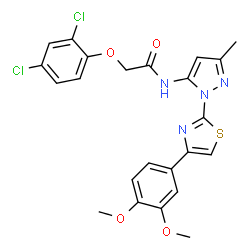 ChemSpider 2D Image | 2-(2,4-Dichlorophenoxy)-N-{1-[4-(3,4-dimethoxyphenyl)-1,3-thiazol-2-yl]-3-methyl-1H-pyrazol-5-yl}acetamide | C23H20Cl2N4O4S