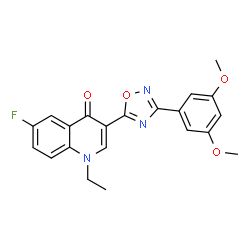 ChemSpider 2D Image | 3-[3-(3,5-Dimethoxyphenyl)-1,2,4-oxadiazol-5-yl]-1-ethyl-6-fluoro-4(1H)-quinolinone | C21H18FN3O4