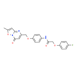 ChemSpider 2D Image | 2-(4-Fluorophenoxy)-N-{4-[(2-methyl-7-oxo-7H-[1,2]oxazolo[2,3-a]pyrimidin-5-yl)methoxy]phenyl}acetamide | C22H18FN3O5