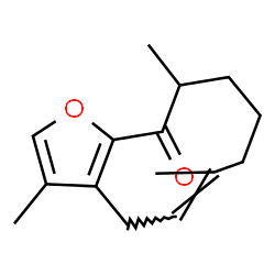 ChemSpider 2D Image | (5E)-3,6,10-Trimethyl-7,8,9,10-tetrahydrocyclodeca[b]furan-11(4H)-one | C15H20O2