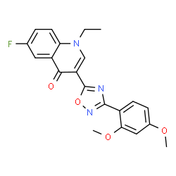 ChemSpider 2D Image | 3-[3-(2,4-Dimethoxyphenyl)-1,2,4-oxadiazol-5-yl]-1-ethyl-6-fluoro-4(1H)-quinolinone | C21H18FN3O4