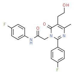 ChemSpider 2D Image | N-(4-Fluorophenyl)-2-[2-(4-fluorophenyl)-5-(2-hydroxyethyl)-4-methyl-6-oxo-1(6H)-pyrimidinyl]acetamide | C21H19F2N3O3