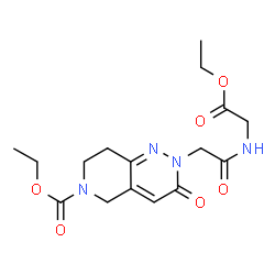 ChemSpider 2D Image | Ethyl 2-{2-[(2-ethoxy-2-oxoethyl)amino]-2-oxoethyl}-3-oxo-3,5,7,8-tetrahydropyrido[4,3-c]pyridazine-6(2H)-carboxylate | C16H22N4O6