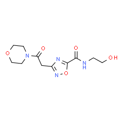 ChemSpider 2D Image | N-(2-Hydroxyethyl)-3-[2-(4-morpholinyl)-2-oxoethyl]-1,2,4-oxadiazole-5-carboxamide | C11H16N4O5