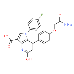 ChemSpider 2D Image | 7-[4-(2-Amino-2-oxoethoxy)phenyl]-1-(4-fluorophenyl)-5-oxo-4,5,6,7-tetrahydro-1H-pyrrolo[3,2-b]pyridine-3-carboxylic acid | C22H18FN3O5