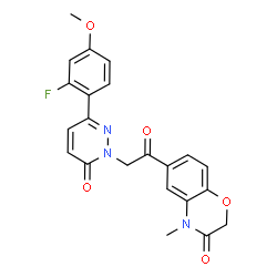 ChemSpider 2D Image | 6-{[3-(2-Fluoro-4-methoxyphenyl)-6-oxo-1(6H)-pyridazinyl]acetyl}-4-methyl-2H-1,4-benzoxazin-3(4H)-one | C22H18FN3O5