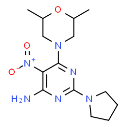 ChemSpider 2D Image | 6-(2,6-Dimethyl-4-morpholinyl)-5-nitro-2-(1-pyrrolidinyl)-4-pyrimidinamine | C14H22N6O3