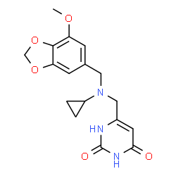 ChemSpider 2D Image | 6-({Cyclopropyl[(7-methoxy-1,3-benzodioxol-5-yl)methyl]amino}methyl)-2,4(1H,3H)-pyrimidinedione | C17H19N3O5
