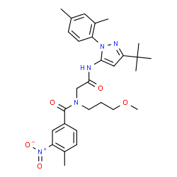 ChemSpider 2D Image | N-(2-{[1-(2,4-Dimethylphenyl)-3-(2-methyl-2-propanyl)-1H-pyrazol-5-yl]amino}-2-oxoethyl)-N-(3-methoxypropyl)-4-methyl-3-nitrobenzamide | C29H37N5O5