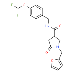 ChemSpider 2D Image | N-[4-(Difluoromethoxy)benzyl]-1-(2-furylmethyl)-5-oxo-3-pyrrolidinecarboxamide | C18H18F2N2O4
