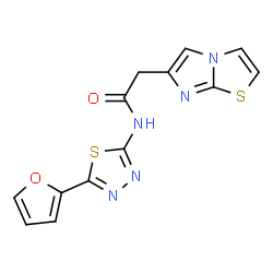 ChemSpider 2D Image | N-[5-(2-Furyl)-1,3,4-thiadiazol-2-yl]-2-(imidazo[2,1-b][1,3]thiazol-6-yl)acetamide | C13H9N5O2S2
