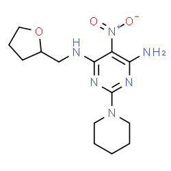 ChemSpider 2D Image | 5-Nitro-2-(1-piperidinyl)-N-(tetrahydro-2-furanylmethyl)-4,6-pyrimidinediamine | C14H22N6O3