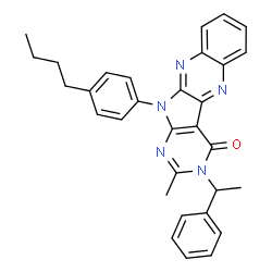 ChemSpider 2D Image | 11-(4-Butylphenyl)-2-methyl-3-(1-phenylethyl)-3,11-dihydro-4H-pyrimido[5',4':4,5]pyrrolo[2,3-b]quinoxalin-4-one | C31H29N5O