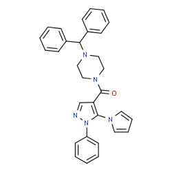 ChemSpider 2D Image | [4-(Diphenylmethyl)-1-piperazinyl][1-phenyl-5-(1H-pyrrol-1-yl)-1H-pyrazol-4-yl]methanone | C31H29N5O