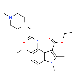 ChemSpider 2D Image | Ethyl 4-{[(4-ethyl-1-piperazinyl)acetyl]amino}-5-methoxy-1,2-dimethyl-1H-indole-3-carboxylate | C22H32N4O4