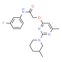 ChemSpider 2D Image | N-(3-Fluorophenyl)-2-{[6-methyl-2-(3-methyl-1-piperidinyl)-4-pyrimidinyl]oxy}acetamide | C19H23FN4O2