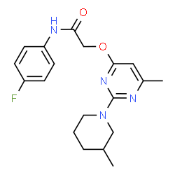 ChemSpider 2D Image | N-(4-Fluorophenyl)-2-{[6-methyl-2-(3-methyl-1-piperidinyl)-4-pyrimidinyl]oxy}acetamide | C19H23FN4O2