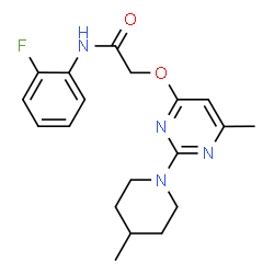 ChemSpider 2D Image | N-(2-Fluorophenyl)-2-{[6-methyl-2-(4-methyl-1-piperidinyl)-4-pyrimidinyl]oxy}acetamide | C19H23FN4O2