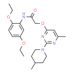 ChemSpider 2D Image | N-(2,5-Diethoxyphenyl)-2-{[6-methyl-2-(4-methyl-1-piperidinyl)-4-pyrimidinyl]oxy}acetamide | C23H32N4O4