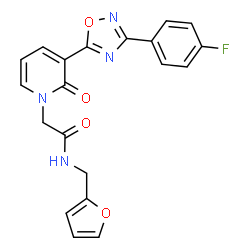 ChemSpider 2D Image | 2-{3-[3-(4-Fluorophenyl)-1,2,4-oxadiazol-5-yl]-2-oxo-1(2H)-pyridinyl}-N-(2-furylmethyl)acetamide | C20H15FN4O4