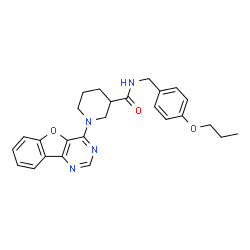 ChemSpider 2D Image | 1-([1]Benzofuro[3,2-d]pyrimidin-4-yl)-N-(4-propoxybenzyl)-3-piperidinecarboxamide | C26H28N4O3
