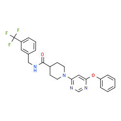 ChemSpider 2D Image | 1-(6-Phenoxy-4-pyrimidinyl)-N-[3-(trifluoromethyl)benzyl]-4-piperidinecarboxamide | C24H23F3N4O2