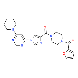 ChemSpider 2D Image | [4-(2-Furoyl)-1-piperazinyl]{1-[6-(1-piperidinyl)-4-pyrimidinyl]-1H-imidazol-4-yl}methanone | C22H25N7O3