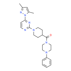 ChemSpider 2D Image | {1-[4-(3,5-Dimethyl-1H-pyrazol-1-yl)-2-pyrimidinyl]-4-piperidinyl}(4-phenyl-1-piperazinyl)methanone | C25H31N7O