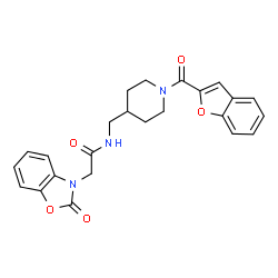 ChemSpider 2D Image | N-{[1-(1-Benzofuran-2-ylcarbonyl)-4-piperidinyl]methyl}-2-(2-oxo-1,3-benzoxazol-3(2H)-yl)acetamide | C24H23N3O5