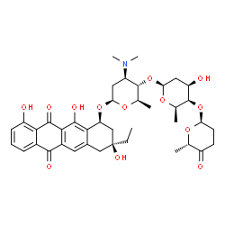 ChemSpider 2D Image | 10-{4-DIMETHYLAMINO-5-[4-HYDROXY-6-METHYL-5-(6-METHYL-5-OXO-TETRAHYDRO-PYRAN-2-YLOXY)-TETRAHYDRO-PYRANE-2-YLOXY]-6-METHYL-TETRAHYDRO-PYRAN-2-YLOXY}-8-ETHYL-1,8,11-TRIHYDROXY-7,8,9,10-TETRAHYDRO-NAPHTHACENE-5,12-DIONE | C40H51NO13