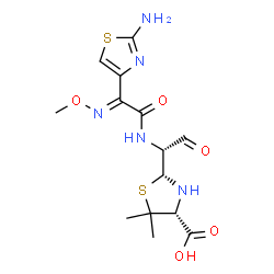 ChemSpider 2D Image | 2-{1-[2-(2-AMINO-THIAZOL-4-YL)-2-METHOXYIMINO-ACETYLAMINO]-2-OXO-ETHYL}-5,5-DIMETHYL-THIAZOLIDINE-4-CARBOXYLIC ACID | C14H19N5O5S2