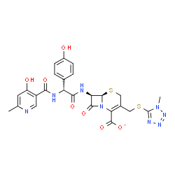 ChemSpider 2D Image | (6R,7R)-7-{[(2R)-2-{[(4-Hydroxy-6-methyl-3-pyridinyl)carbonyl]amino}-2-(4-hydroxyphenyl)acetyl]amino}-3-{[(1-methyl-1H-tetrazol-5-yl)sulfanyl]methyl}-8-oxo-5-thia-1-azabicyclo[4.2.0]oct-2-ene-2-carbox
ylate | C25H23N8O7S2