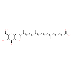 ChemSpider 2D Image | 1-O-[(2E,4E,6E,8E,10E,12E,14E)-15-Carboxylato-2,6,11-trimethyl-2,4,6,8,10,12,14-hexadecaheptaenoyl]-beta-D-glucopyranose | C26H33O9