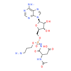 ChemSpider 2D Image | 5'-O-[(R)-[(N-Acetyl-L-alpha-aspartyl)amino](3-aminopropoxy)phosphoryl]adenosine | C19H29N8O10P