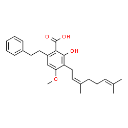 ChemSpider 2D Image | 3-[(2Z)-3,7-Dimethyl-2,6-octadien-1-yl]-2-hydroxy-4-methoxy-6-(2-phenylethyl)benzoic acid | C26H32O4