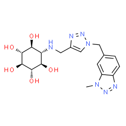 ChemSpider 2D Image | (1R,2S,3r,4R,5S,6s)-6-[({1-[(1-Methyl-1H-benzotriazol-6-yl)methyl]-1H-1,2,3-triazol-4-yl}methyl)amino]-1,2,3,4,5-cyclohexanepentol | C17H23N7O5