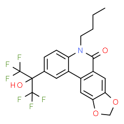 ChemSpider 2D Image | 5-Butyl-2-(1,1,1,3,3,3-hexafluoro-2-hydroxy-2-propanyl)[1,3]dioxolo[4,5-j]phenanthridin-6(5H)-one | C21H17F6NO4
