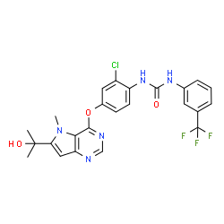 ChemSpider 2D Image | 1-(2-Chloro-4-{[6-(2-hydroxy-2-propanyl)-5-methyl-5H-pyrrolo[3,2-d]pyrimidin-4-yl]oxy}phenyl)-3-[3-(trifluoromethyl)phenyl]urea | C24H21ClF3N5O3