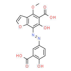 ChemSpider 2D Image | 7-[(E)-(3-Carboxy-4-hydroxyphenyl)diazenyl]-6-hydroxy-4-methoxy-1-benzofuran-5-carboxylic acid | C17H12N2O8