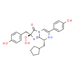 ChemSpider 2D Image | (2S,8R)-8-(Cyclopentylmethyl)-2-hydroperoxy-2-(4-hydroxybenzyl)-6-(4-hydroxyphenyl)-7,8-dihydroimidazo[1,2-a]pyrazin-3(2H)-one | C25H27N3O5