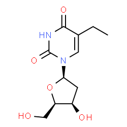 ChemSpider 2D Image | 1-(2-Deoxy-beta-D-threo-pentofuranosyl)-5-ethyl-2,4(1H,3H)-pyrimidinedione | C11H16N2O5