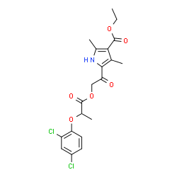 ChemSpider 2D Image | Ethyl 5-({[2-(2,4-dichlorophenoxy)propanoyl]oxy}acetyl)-2,4-dimethyl-1H-pyrrole-3-carboxylate | C20H21Cl2NO6