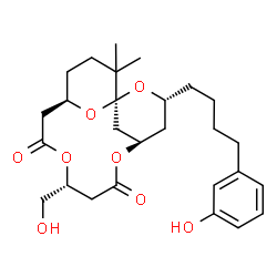 ChemSpider 2D Image | (1S,3R,5R,9R,13R)-9-(Hydroxymethyl)-3-[4-(3-hydroxyphenyl)butyl]-16,16-dimethyl-2,6,10,17-tetraoxatricyclo[11.3.1.1~1,5~]octadecane-7,11-dione | C27H38O8