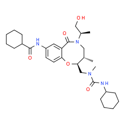 ChemSpider 2D Image | N-[(2S,3S)-2-[[[(cyclohexylamino)-oxomethyl]-methylamino]methyl]-5-[(2R)-1-hydroxypropan-2-yl]-3-methyl-6-oxo-3,4-dihydro-2H-1,5-benzoxazocin-8-yl]cyclohexanecarboxamide | C30H46N4O5
