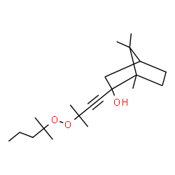 ChemSpider 2D Image | 1,7,7-Trimethyl-2-{3-methyl-3-[(2-methyl-2-pentanyl)peroxy]-1-butyn-1-yl}bicyclo[2.2.1]heptan-2-ol | C21H36O3