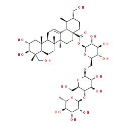 ChemSpider 2D Image | 6-Deoxy-alpha-L-mannopyranosyl-(1->4)-beta-D-glucopyranosyl-(1->6)-1-O-[(2alpha,3beta)-2,3,23,30-tetrahydroxy-28-oxours-12-en-28-yl]-beta-D-glucopyranose | C48H78O20