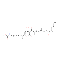 ChemSpider 2D Image | Methyl [(1E,5R)-5-{4-hydroxy-3-[(2E,4E,9E,12E)-8-hydroxy-2,5,9-trimethyl-2,4,9,12-tetradecatetraenoyl]-2-oxo-2H-pyran-6-yl}-1-hexen-1-yl]carbamate | C30H41NO7