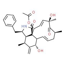 ChemSpider 2D Image | (3R,3aR,4S,6S,7E,10S,12R,13E,15R,15aR)-3-Benzyl-6,12-dihydroxy-4,10,12-trimethyl-5-methylene-1,11-dioxo-2,3,3a,4,5,6,6a,9,10,11,12,15-dodecahydro-1H-cycloundeca[d]isoindol-15-yl acetate | C30H37NO6